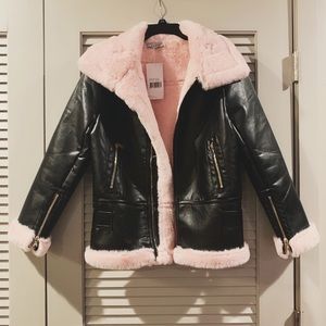 pink fur leather jacket